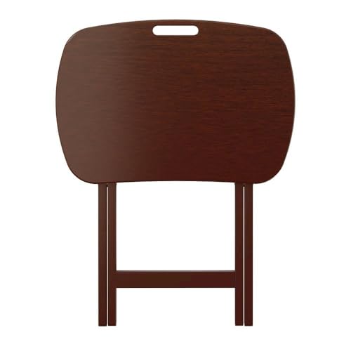 Furnifact Walnut Snack Table Set – Folding TV Trays with Stand for Dining, Working, and Serving – Space-Saving Table Trays for Any Living Room