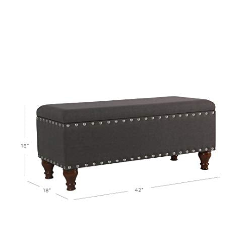 HomePop 42" Storage Bench with Nailhead Trim - Charcoal - color: Charcoal