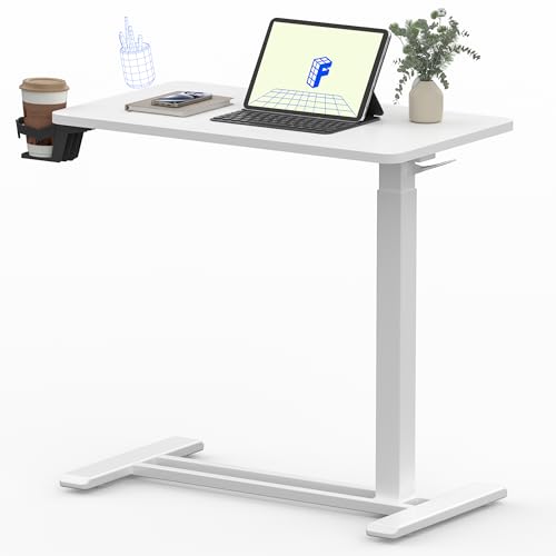 FLEXISPOT 28''Adjustable C Table Gas Spring Mobile Side End Table | Adjustable C table with Wheels, Bedside table for sofa and couch. Laptop Rolling Cart TV Tray, 27.6" W x 15.7" D,White - color: White, size: 28x16