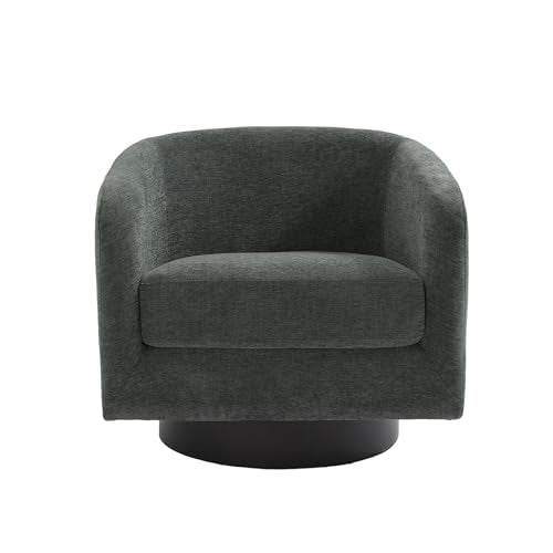 Swivel Accent Chair, Chenille Barrel Club Chair, Gray | Modern Round Armchair | Comfy Upholstered Reading Seat with Removable Cushion | For Living Room, Bedroom, Office - color: Dark Gray
