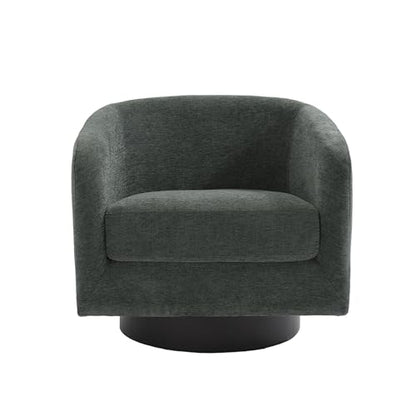 Swivel Accent Chair, Chenille Barrel Club Chair, Gray | Modern Round Armchair | Comfy Upholstered Reading Seat with Removable Cushion | For Living Room, Bedroom, Office - color: Dark Gray