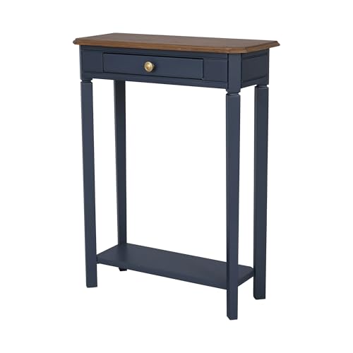 Marnie Console Table – 23.75” Wide Navy Blue Entryway Table with Storage Drawer & Shelf – Slim Accent for Hallways, Foyers, Living Rooms and Small Spaces – Handcrafted Bayur Wood | 23.75-inch slim hallway table with lower shelf, two-tone wood finish, blue