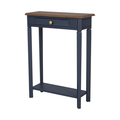 Marnie Console Table – 23.75” Wide Navy Blue Entryway Table with Storage Drawer & Shelf – Slim Accent for Hallways, Foyers, Living Rooms and Small Spaces – Handcrafted Bayur Wood | 23.75-inch slim hallway table with lower shelf, two-tone wood finish, blue