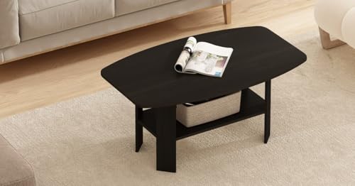 Furinno Simple Design Coffee Table, Espresso | Small Side Table wih Open Shelf, Tabletop with Soft Edges, for Living Room, Home Office, - color: Espresso, size: Rectangular