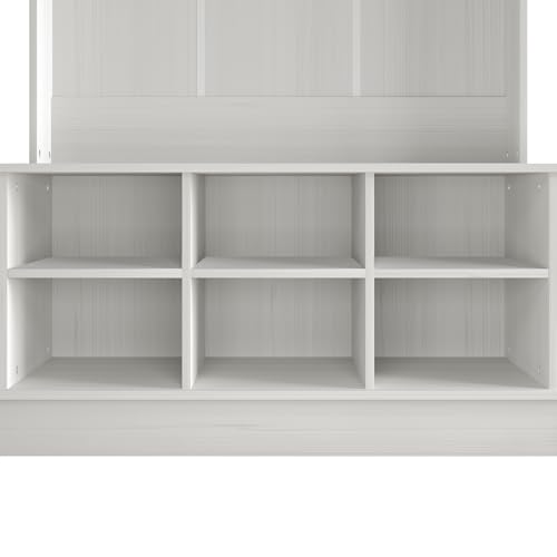Entryway Hall Tree with Bench and 6 Storage Cubbies, Light Grey - color: Light Gray