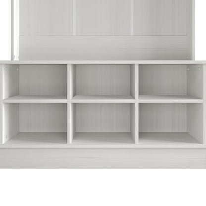 Entryway Hall Tree with Bench and 6 Storage Cubbies, Light Grey - color: Light Gray