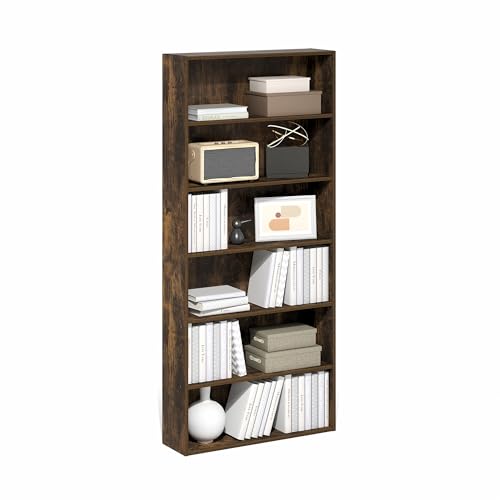 Furinno Basic Book Shelf, 6-Tier Bookcase with Open Shelf, Bookshelf, Cube Storage Organizer, 7 x 24 x 53, for Living Room, Bedroom, Home Office, Amber Pine - color: Amber Pine, size: 6-Tier, 7 x 24 x 53