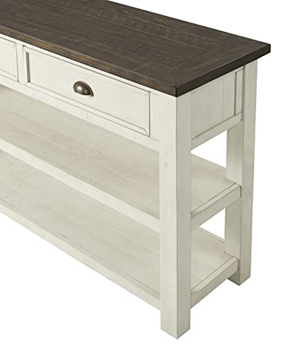 Martin Svensson Home Monterey Solid Wood Sofa Console Table, Cream & Brown | Farmhouse Style, Pine Wood, Two Drawers, Two Open Shelves for Storage - color: Cream White With Brown Top