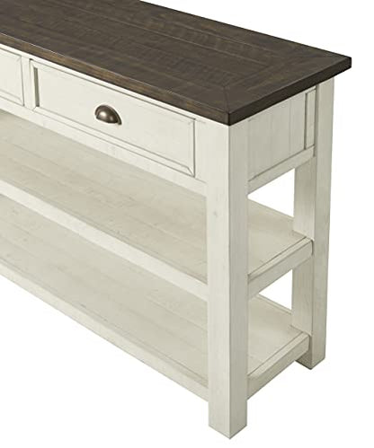 Martin Svensson Home Monterey Solid Wood Sofa Console Table, Cream & Brown | Farmhouse Style, Pine Wood, Two Drawers, Two Open Shelves for Storage - color: Cream White With Brown Top
