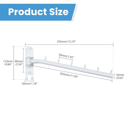 Mooche Swing Clothes Hanger Rack, Garment Racks 11.93" Long, White | 180°Rotation Laundry Drying Rack 304 Stainless Steel Space Saving Wall Mounted for Laundry Room Bedroom Balcony - color: White, size: 1 Pack (6 Hooks)