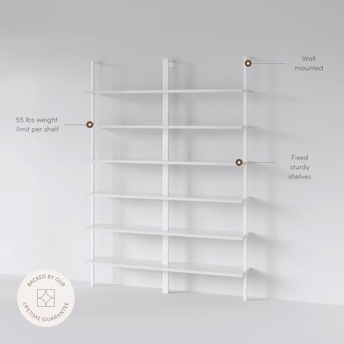 Nathan James Theo 6-Shelf Tall Modern Bookshelf, Wall Mount Ladder Shelf Bookcase with White Wood and Industrial Metal Frame, Matte White/White, Set of 2 - color: White, size: Set of 2