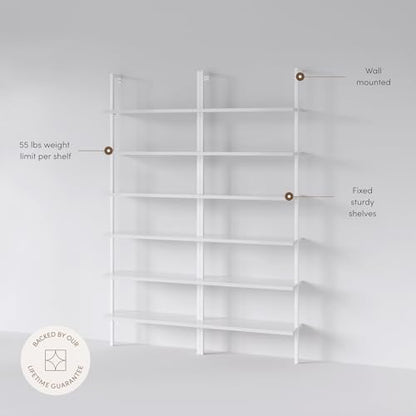 Nathan James Theo 6-Shelf Tall Modern Bookshelf, Wall Mount Ladder Shelf Bookcase with White Wood and Industrial Metal Frame, Matte White/White, Set of 2 - color: White, size: Set of 2