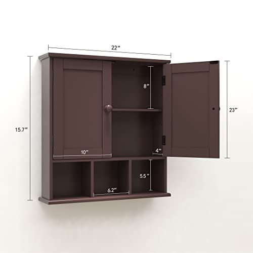 TaoHFE Brown Medicine Cabinets,Bathroom Wall Cabinet with 2 Door | Adjustable Shelves Over The Toilet Storage Cabinet,Espresso Bathroom Cabinet Wall Mounted for Laundry Room Kitchen - color: Espresso