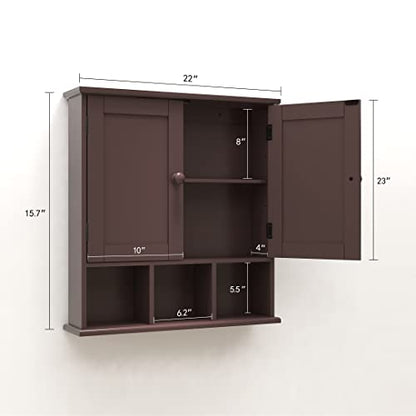 TaoHFE Brown Medicine Cabinets,Bathroom Wall Cabinet with 2 Door | Adjustable Shelves Over The Toilet Storage Cabinet,Espresso Bathroom Cabinet Wall Mounted for Laundry Room Kitchen - color: Espresso