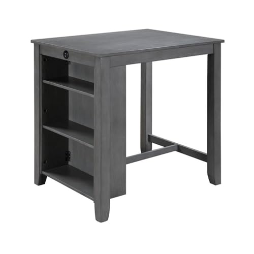 Lilola Home Graham 3-Piece Gray Finish Small Space Counter Height Dining Set with USB Charging Ports, Storage Shelves, and 2 Upholstered Chairs — Space-Saving Table & Chair Set for Apartments - color: Grey