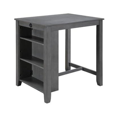 Lilola Home Graham 3-Piece Gray Finish Small Space Counter Height Dining Set with USB Charging Ports, Storage Shelves, and 2 Upholstered Chairs — Space-Saving Table & Chair Set for Apartments - color: Grey