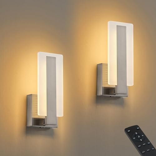 KARTOOSH Battery Operated Modern Wall Sconce Set of Two, Nickel | Rechargeable Wireless Wall Light with Remote Control, Dimmable 3 CCT, Timer, Night Mode, for Hallway, Bedroom, Living Room - color: Nickel