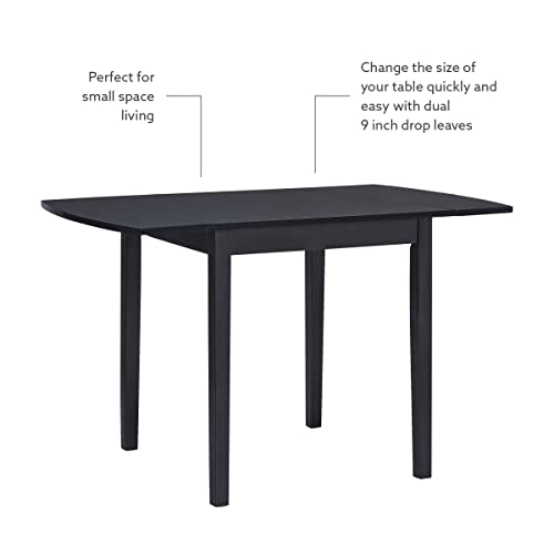 Linon Torino Black Wood 30" Square Drop Leaf Table - 30" X 48" Fully Extended - color: Black