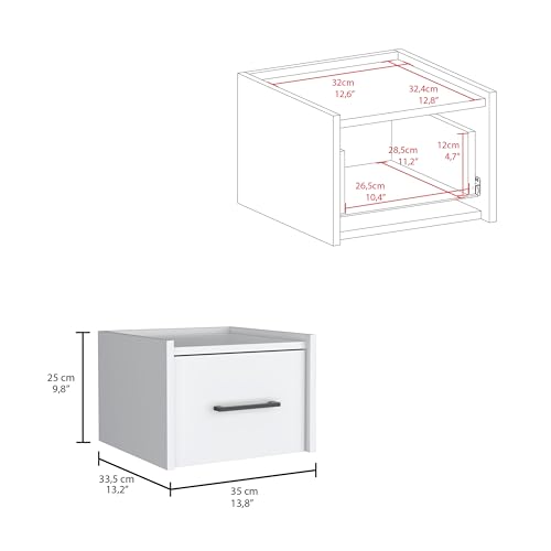 Tuhome Boa Floating Nightstand, Wall-Mounted Bedside Table with 1 Drawer, 13.8" W x 9.8" H Engineered Wood Small Night Stand for Bedroom, White - color: White