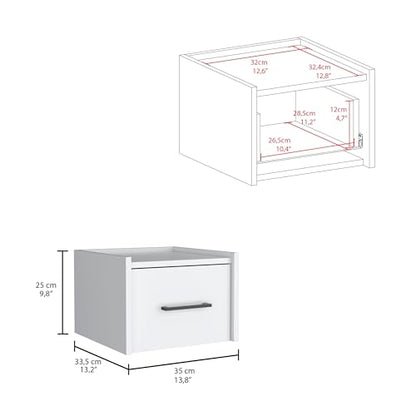 Tuhome Boa Floating Nightstand, Wall-Mounted Bedside Table with 1 Drawer, 13.8" W x 9.8" H Engineered Wood Small Night Stand for Bedroom, White - color: White