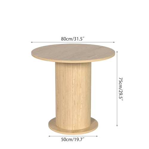 31.5 inch Round Dining Table for 2, Modern Farmhouse Kitchen Table | Small Circle Dining Tables with Wood Strip Base for Kitchen Living Room - color: Natural