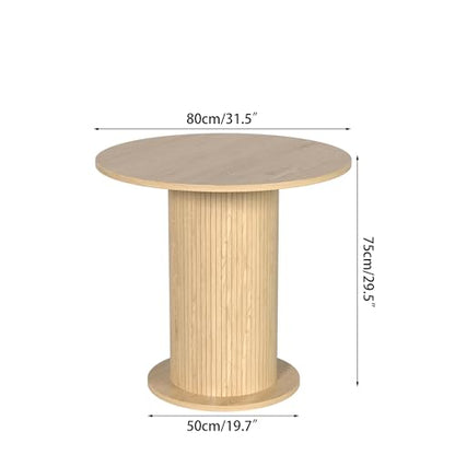 31.5 inch Round Dining Table for 2, Modern Farmhouse Kitchen Table | Small Circle Dining Tables with Wood Strip Base for Kitchen Living Room - color: Natural