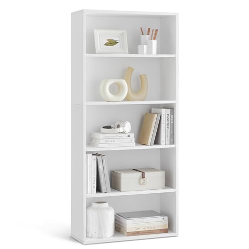 VASAGLE CUSTOS Collection - Bookshelf, 5-Tier Bookcase, Book Shelf, Open Storage Shelf, 9.4 x 23.6 x 52.5 Inches, for Living Room, Home Office, Dining Room, Cloud White ULBC165T14 - color: Cloud White, size: 5 Tiers (23.6"W), style: 1 Pack