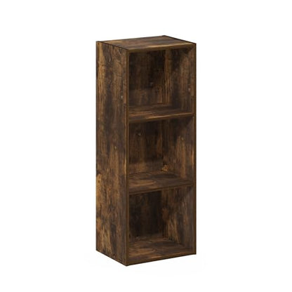 Furinno LUDER Book Shelf, 3-Cube Bookshelf, Bookcase with Open Shelves, 9.3 x 12 x 31.5, Easy Assembly, for Living Room, Bedroom, Home Office, Amber Pine - color: Amber Pine, size: 3-Tier Cube