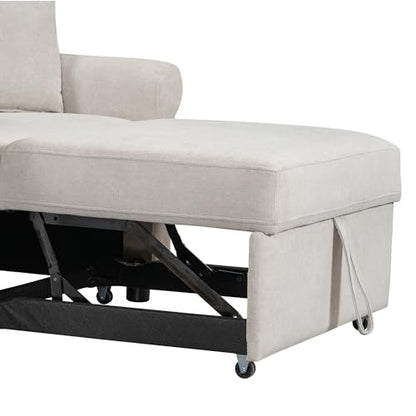 JIVOIT Convertible Sleeper Chair with Adjustable Backrest, 3-in-1 Sleeper Chair with Metal Frame, 3 in 1 Lounger Chair Turns Into Bed, Chenille Fabric Single Bed for Living Room (Beige,315) - color: Beige,315