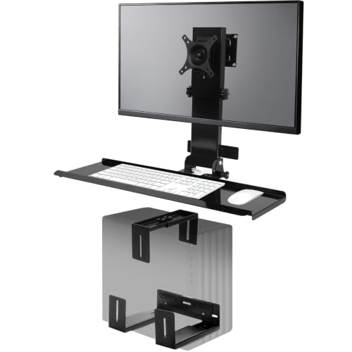Monitor Wall Mount with Keyboard Tray and PC Wall Mount Set, Monitor and Keyboard Wall Mount Height Adjustable Fits 17"-32" Computer Screens, All in One PC Wall Mount with VESA Standard, 26" Wide Plat - color: Satin Black