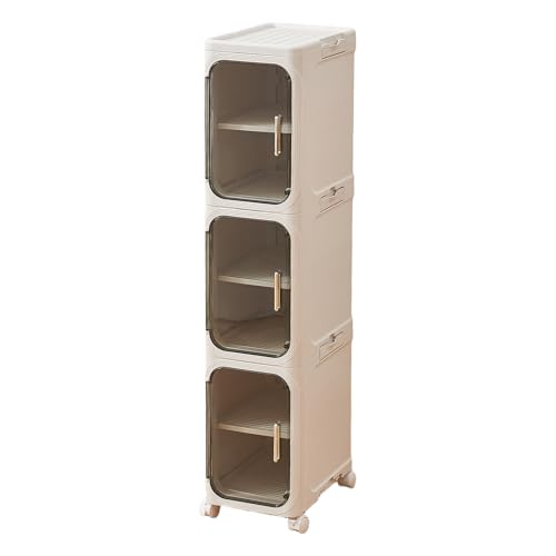 UFORU Tall Narrow Storage Cabinet,Slim Organizer with Magnetic Doors&Wheels | 3 Tiers, Smooth-Rolling Wheels, Durable Waterproof Plastic, Adjustable Shelves, Space-Saving Design for Small Spaces - color: White, size: 3 tier