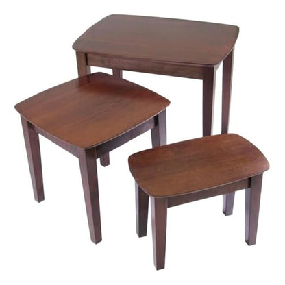 Pemberly Row 3-Piece Rectangular Solid Wood Nesting Tables, Antique Walnut Finish, Space-Saving Design, Rounded Tops and Tapered Legs, Living Room or Display Use - style: Curved Edge Top
