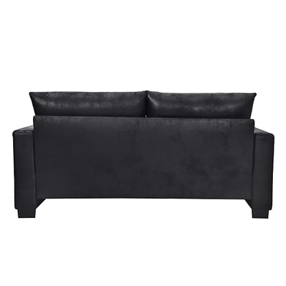 Eafurn 69" Small Loveseat Sofa Couch, Mid-Century Modern PU Leather 2-Seater Sofa with Wood Frame & 2 Pillows, Compact Space-Saving Couch for Living Room, Apartment, Office - color: Black 69"