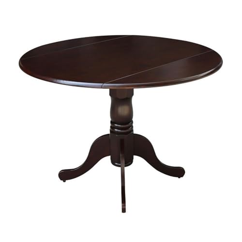 IC International Concepts, 42" Round Dual Drop Leaf Pedestal Dining Table, Solid Real Wood, Sturdy Parawood, Rich Mocha - color: Rich Mocha