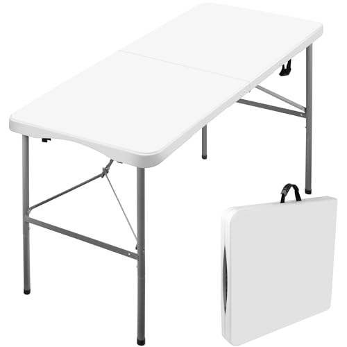 4 ft HDPE Folding Table with Carry Handle, Frame Locks, 330 lb Capacity | 24 x 48 x 29 in, alloy steel frame, weather- and scratch-resistant top, compact fold, indoor and outdoor use - size: 4ft Folding Table