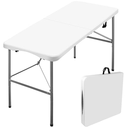 4 ft HDPE Folding Table with Carry Handle, Frame Locks, 330 lb Capacity | 24 x 48 x 29 in, alloy steel frame, weather- and scratch-resistant top, compact fold, indoor and outdoor use - size: 4ft Folding Table