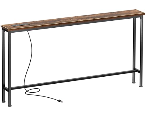 SUPERJARE 51.2 inch Narrow Behind Couch Table with Charging Stations | Power Outlet with USB-C Ports, Extra Storage Behind Sofa,Sofa Table Console Table for Entryway Living room, Rustic Brown - color: Rustic Brown, size: 5.9''D x 51.2''W x 29.7''H
