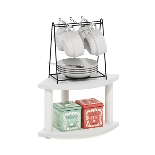 Furinno Turn-N-Tube Kitchen Countertop Organizer, 2-Tier Corner Countertop Organizer Shelf, Corner Shelf, for Kitchen, Pantry, Organizers and Storage, White - color: White/White, size: 2-Tier Corner