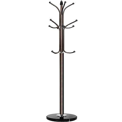 Kertnic Freestanding Coat Rack Stand, Heavy Duty Metal Hall Tree with 12 Hooks, 70 Inch Tall Stable Coat Hanger with 14.6" Natural Marble Base, Entryway Organizer for Coats Bags Hats Purses (Bronze) - color: Bronze