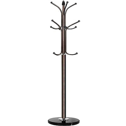 Kertnic Freestanding Coat Rack Stand, Heavy Duty Metal Hall Tree with 12 Hooks, 70 Inch Tall Stable Coat Hanger with 14.6" Natural Marble Base, Entryway Organizer for Coats Bags Hats Purses (Bronze) - color: Bronze