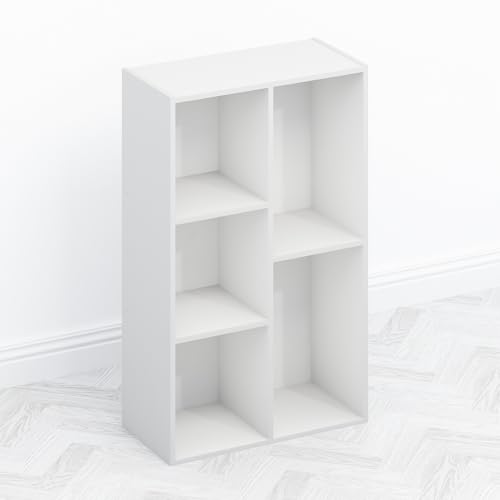 Furinno TOMI TV Stand, 5-Cube Entertainment Center with Open Shelf, Reversible TV Console, for Living Room, Bedroom, Home Office, White - color: White, size: 5-Cube, Wooden Frame