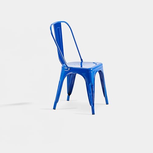 AC Pacific 18 Inch Seat Height Industrial Metal Dining Chairs, Stackable Kitchen or Bar Seat, Durable Modern Design, Versatile Accent Furniture, Set of 4, Blue - color: Blue, size: Set of 4