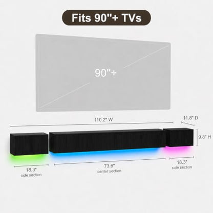 Floating TV Stand Wall Mounted 110 in Media Console Cabinet, Black - color: Black-e