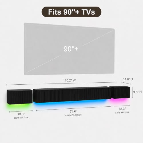 Floating TV Stand Wall Mounted 110 in Media Console Cabinet, Black - color: Black-e
