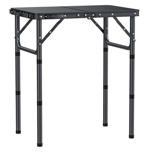 GARLLEN 2ft Folding Camping Table Max Capacity 66lbs, 3 Adjustable Height Folding Grill Table with MDF Tabletop, Lightweight Folding Tables for BBQ, Travel, Picnic, 22.8" L x 15.7" W - color: Black, size: Tabletop Size: 22.8"L x 15.7"W