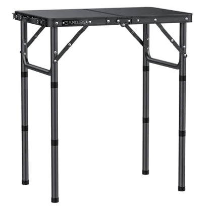 GARLLEN 2ft Folding Camping Table Max Capacity 66lbs, 3 Adjustable Height Folding Grill Table with MDF Tabletop, Lightweight Folding Tables for BBQ, Travel, Picnic, 22.8" L x 15.7" W - color: Black, size: Tabletop Size: 22.8"L x 15.7"W