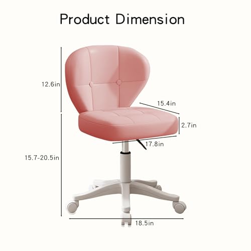 Small Office Chair with Lumbar Support, PU Leather Armless Swivel Desk Chair Adjustable Height, Compact Rolling Chair for Home Office, Bedroom, Study （Pink） - color: Pink, size: Set of 1