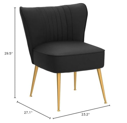 Container Furniture Direct Modern Velvet Accent Chair for Living Room, Bedroom, or Entryway, Stylish and Comfortable Armless Design with Metal Legs, Black - color: Black