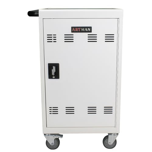 30-Device Mobile Charging Cart Station for Tablets & Laptops ,Secure Storage & Fast Charging,Heavy-Duty Steel Construction with Locking Wheels & Cable Management,Ideal for Schools & Offices，white - color: Antique White