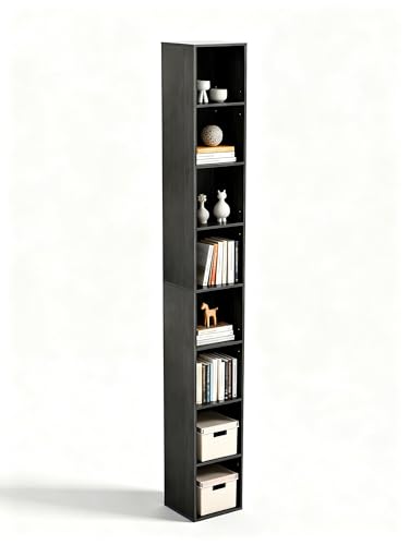 8-Cube Storage Organizer Bookcase, Tall Narrow Bookshelf for Home Office, Black - color: Black, size: 8-Cube